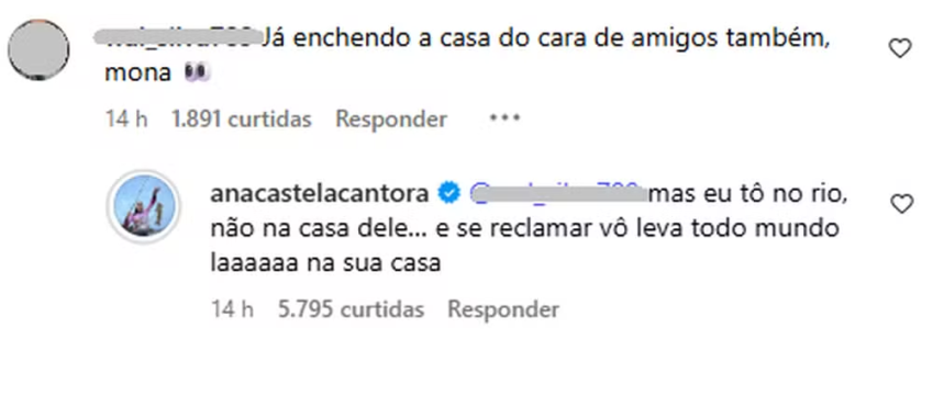 A resposta de Ana Castela para seguidora que comparou seu comportamento ao de Virgínia Fonseca • Reprodução/Instagram