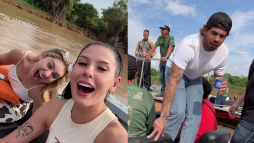 Ana Castela e amigos foram passear de barco com Zé Felipe