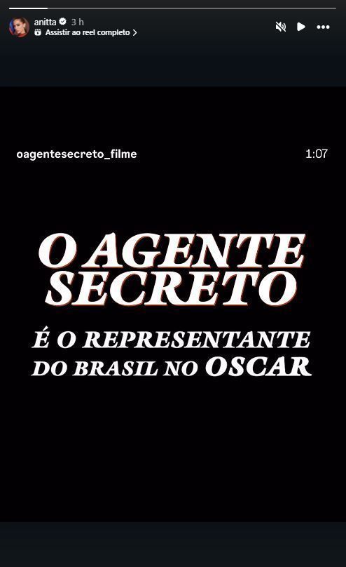 Anitta compartilhou vídeo sobre o longa "O Agente Secreto" • Instagram/Anitta
