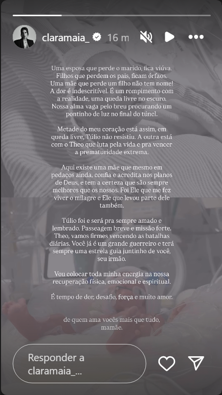 Em suas redes sociais, Clara Maia anunciou a perda de um de seus bebês • Instagram/Clara Maia