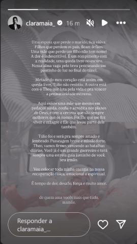 Em suas redes sociais, Clara Maia anunciou a perda de um de seus bebês • Instagram/Clara Maia
