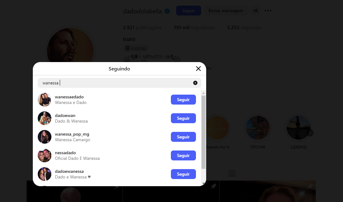 Dado Dolabella deixa de seguir Wanessa Camargo no Instagram • Instagram