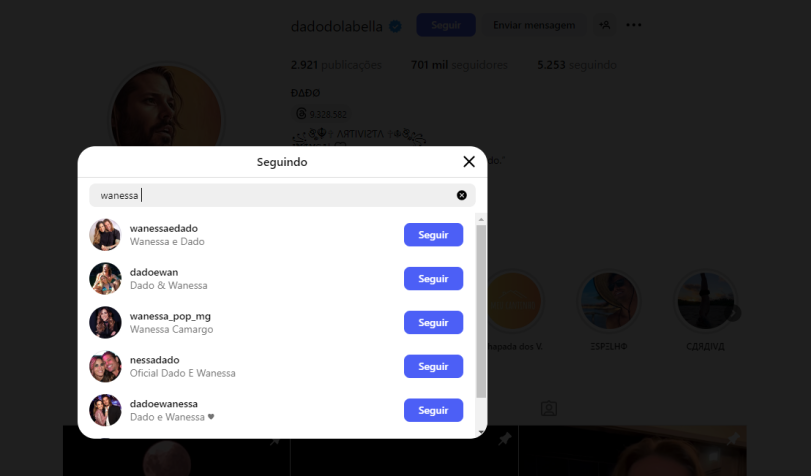 Dado Dolabella deixa de seguir Wanessa Camargo no Instagram • Instagram