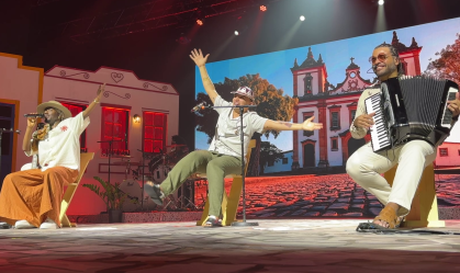 (Da esq. para dir.) Jota.Pê, João Gomes e Mestrinho se conheceram no Grammy Latino de 2024 e começaram o projeto "Dominguinho"