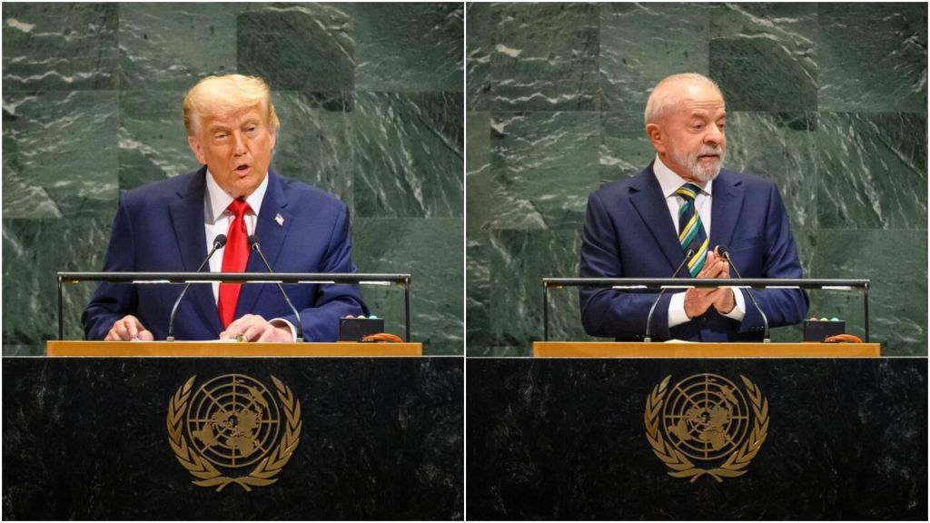 Donald Trump e Luiz Inácio Lula da Silva durante discurso na Assembleia Geral da ONU