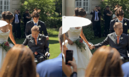 Faustão aparece em cadeira de rodas no casamento da filha Lara; veja