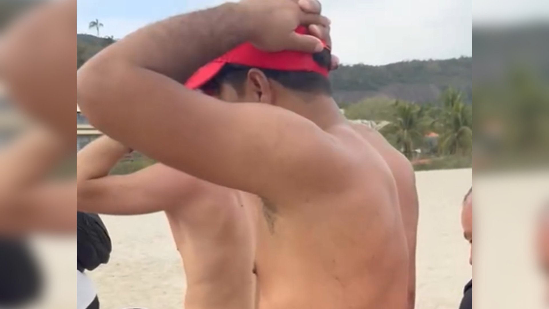 Nas imagens, é possível ver que o suspeito está acompanhado de outros dois homens.