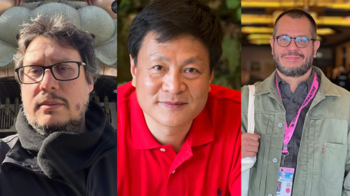 Da esuqerda para direita: Luiz Fernando Feres da Cunha Ferraz, cineasta; Kongjian Yu, chinês considerado um dos maiores arquitetos do mundo; Rubens Crispim Jr., cineasta