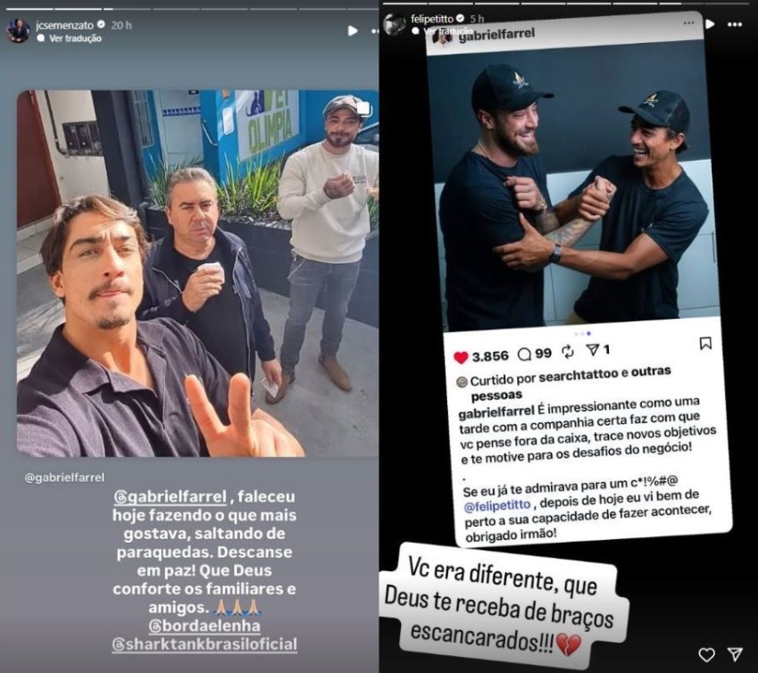 José Carlos Semenzato e Felipe Titto lamentaram a morte do empresário • Instagram/José Carlos Semenzato | Instagram/Felipe Titto