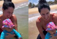 Graciele Lacerda mostra primeiro mergulho no mar da filha com Zezé; veja