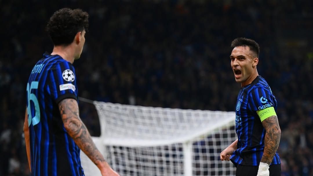 Lautaro comemora gol da Inter contra o Slavia Praga