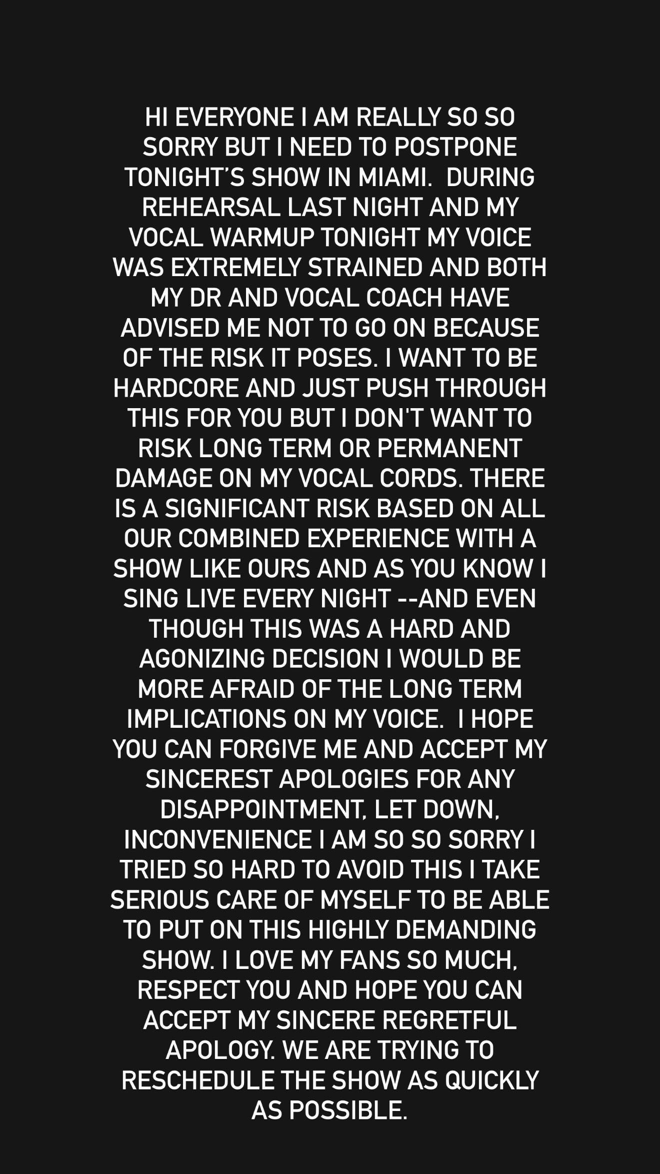 Lady Gaga cancelou show em Miami na quarta-feira (3) • Instagram/Lady Gaga