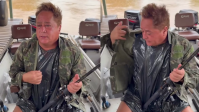Leonardo se veste com saco de lixo para pescar e brinca: "Tendência"