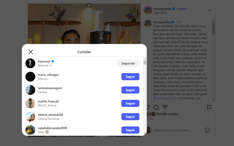 Neymar curte post de Lucas Guedez em que Bruna Marquezine aparece •