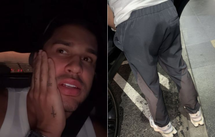 Lucas Guimarães mostra o resultado de fazer xixi dentro do carro • Reprodução/Instagram