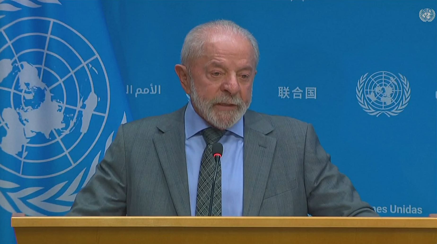 Luiz Inácio Lula da Silva durante coletiva na ONU
