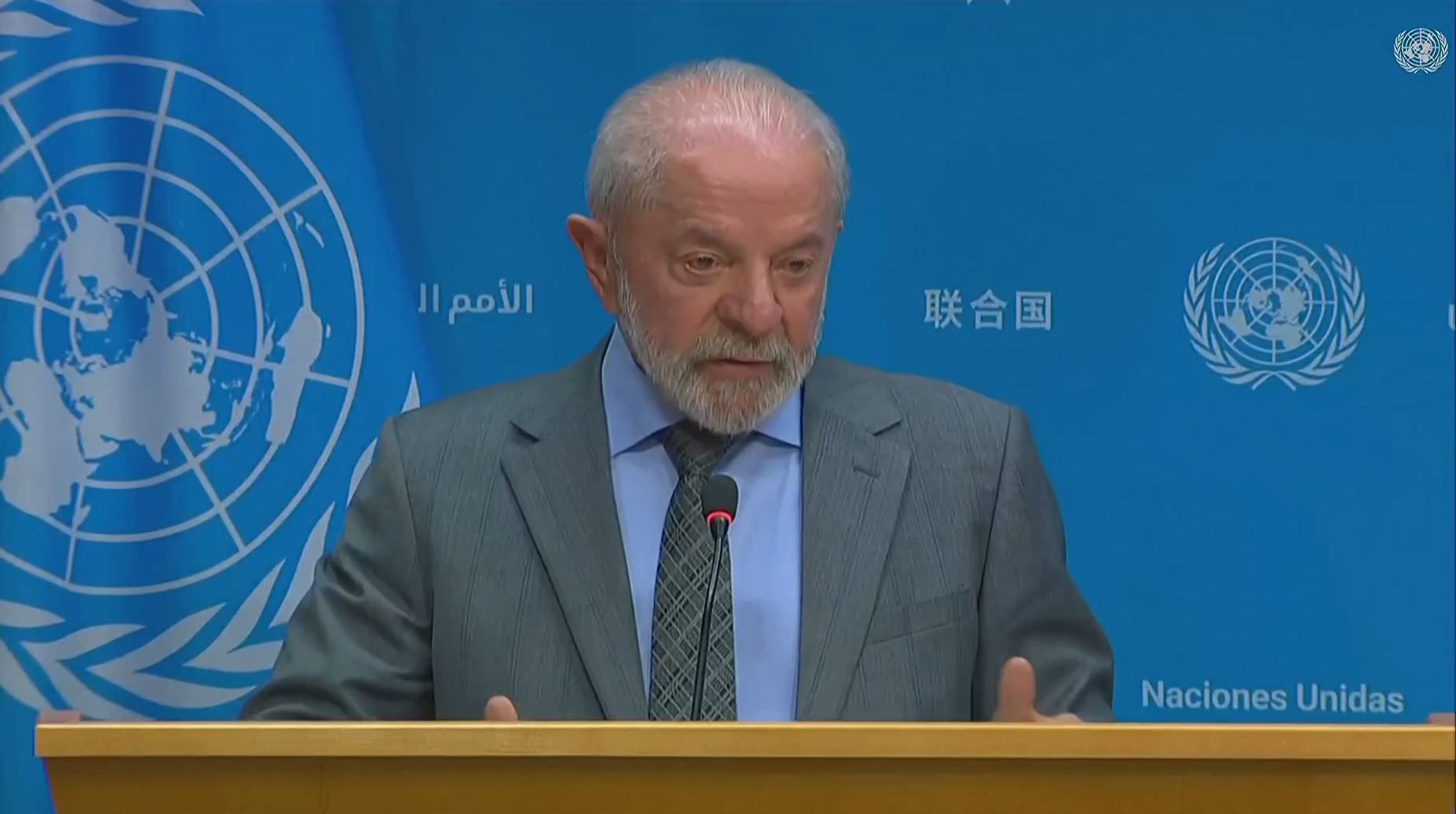 Luiz Inácio Lula da Silva durante coletiva na ONU
