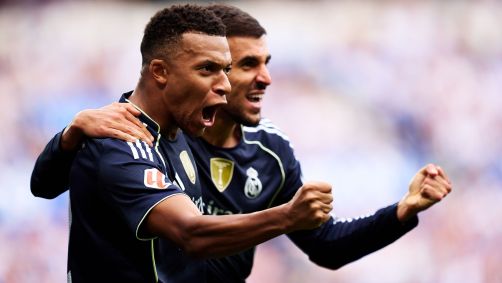 Mbappé comemora o primeiro gol do Real Madrid sobre a Real Sociedad