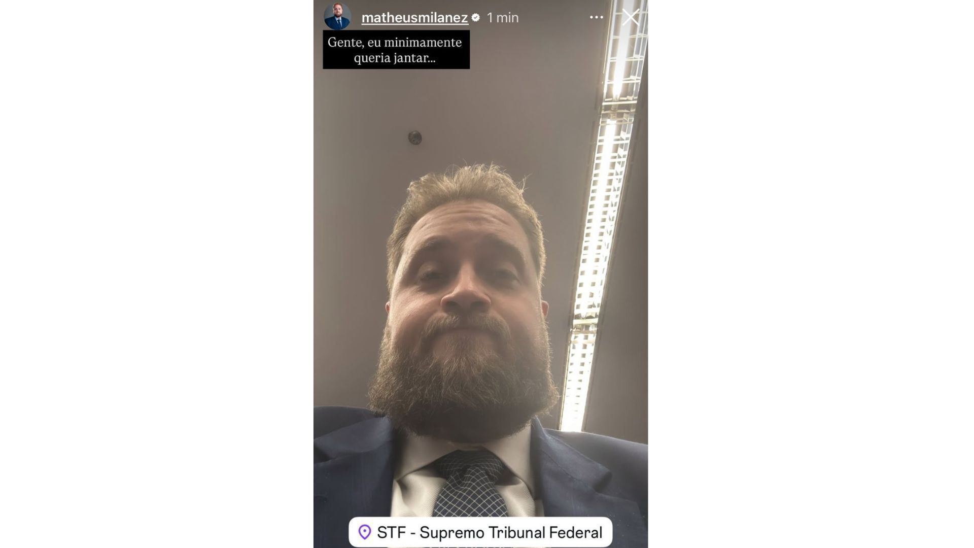 Matheus Milanez, advogado do general Augusto Heleno, em publicação nas redes sociais • Reprodução/Instagram/matheusmilanez