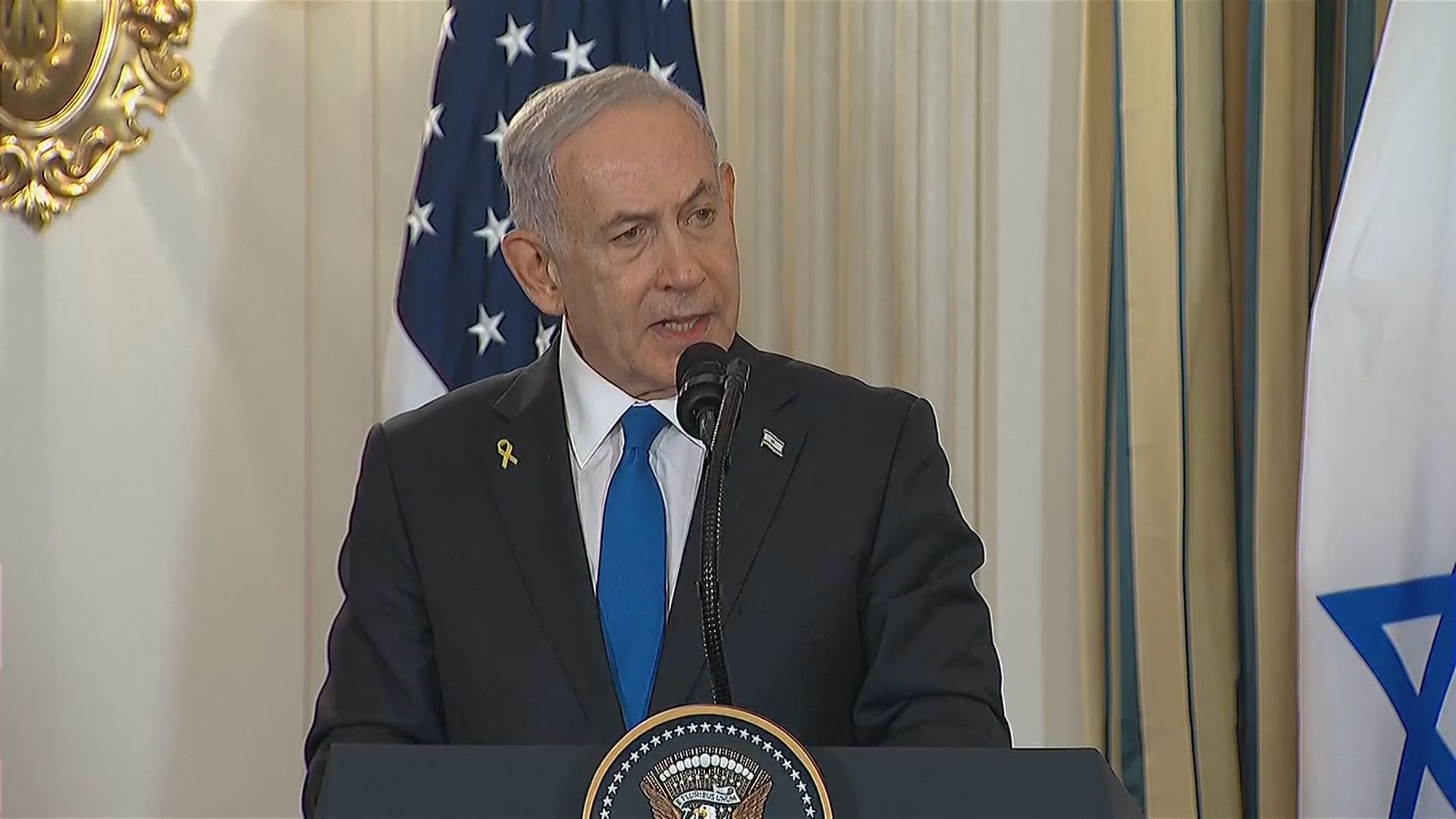 Benjamin Netanyahu em discurso na Casa Branca sobre novo acordo de paz os EUA referente a Guerra em Gaza