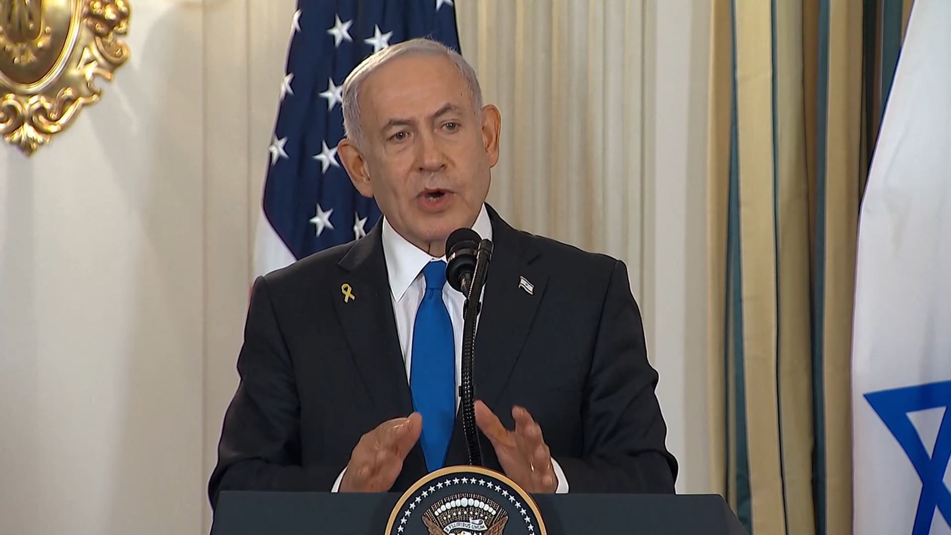 Benjamin Netanyahu durante coletiva na Casa Branca