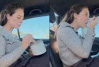 Paolla Oliveira almoça marmita no carro e brinca sobre falsa expectativa