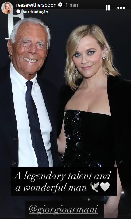 Reese Witherspoon lamentou a morte Giorgio Armani • Reprodução