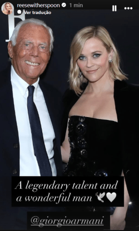Reese Witherspoon lamentou a morte Giorgio Armani • Reprodução
