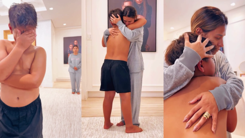 Kaka mostrou o filho chorando com o rosto tampado e falou que o filho deveria perceber que não tem o que reclamar e tem tudo