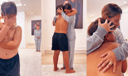 Kaka mostrou o filho chorando com o rosto tampado e falou que o filho deveria perceber que não tem o que reclamar e tem tudo