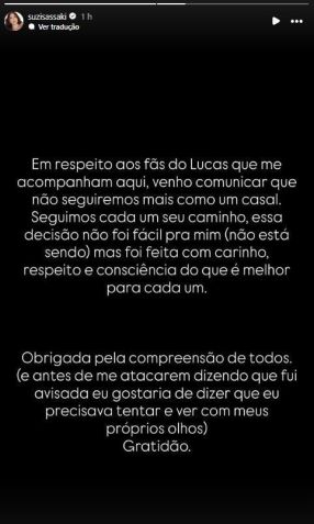 Suzi Sassaki anunciou término de relacionamento • Instagram/Suzi Sassaki
