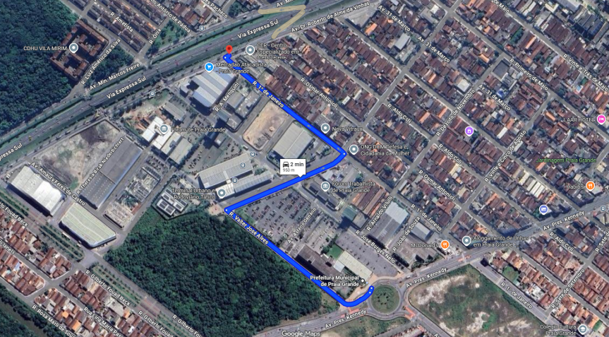 Trajeto de Ruy Fontes foi de menos de 1 km entre sair do trabalho e ser executado • Reprodução/Google Maps
