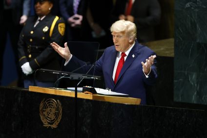Presidente dos EUA, Donald Trump, discursa durante a 80ª sessão da Assembleia Geral da ONU (AGNU) na sede das Nações Unidas, em 23 de setembro de 2025, na cidade de Nova York
