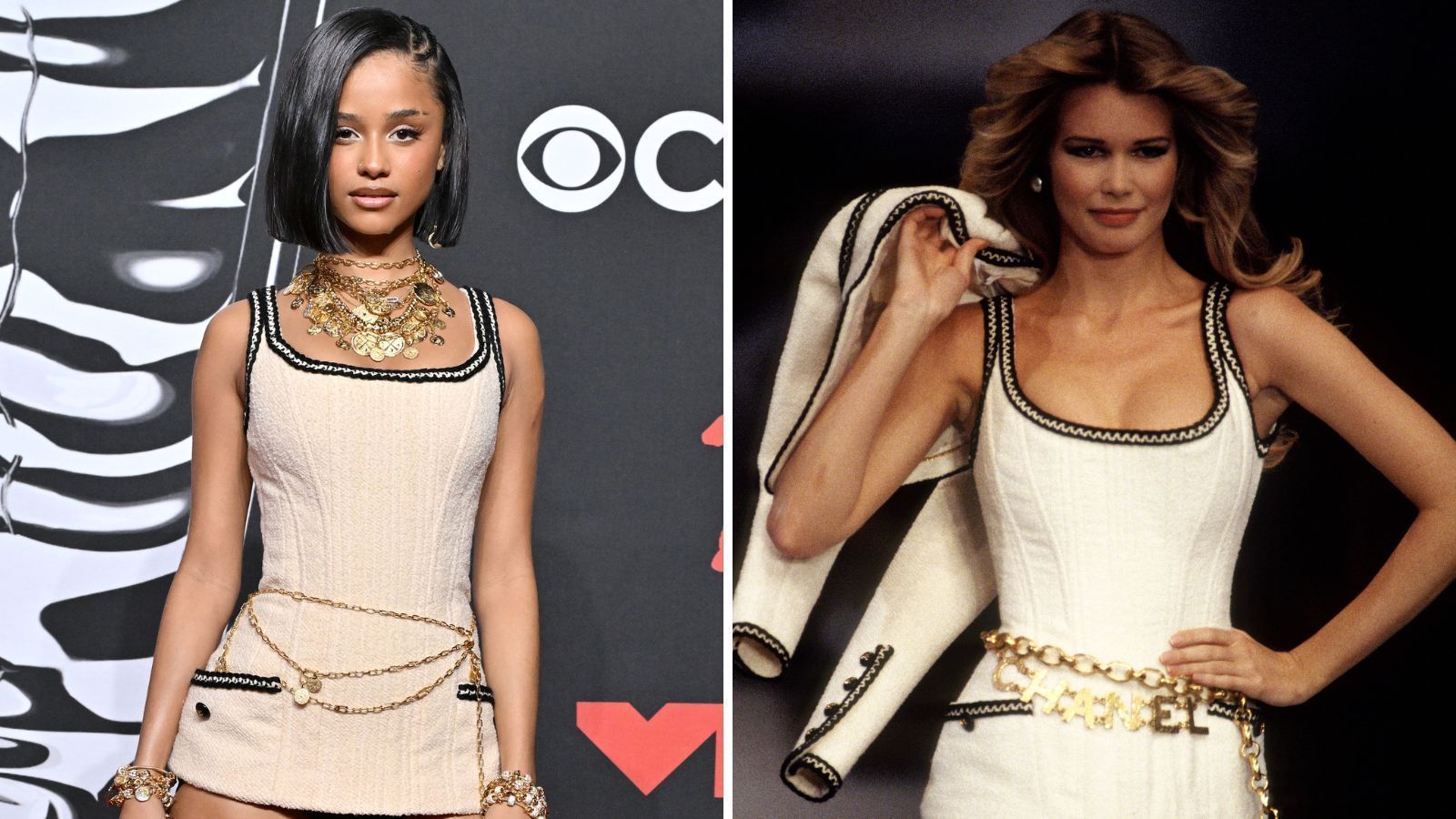 Tyla no tapete vermelho do VMA 2025 com look vintage da Chanel