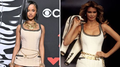 Tyla no tapete vermelho do VMA 2025 com look vintage da Chanel