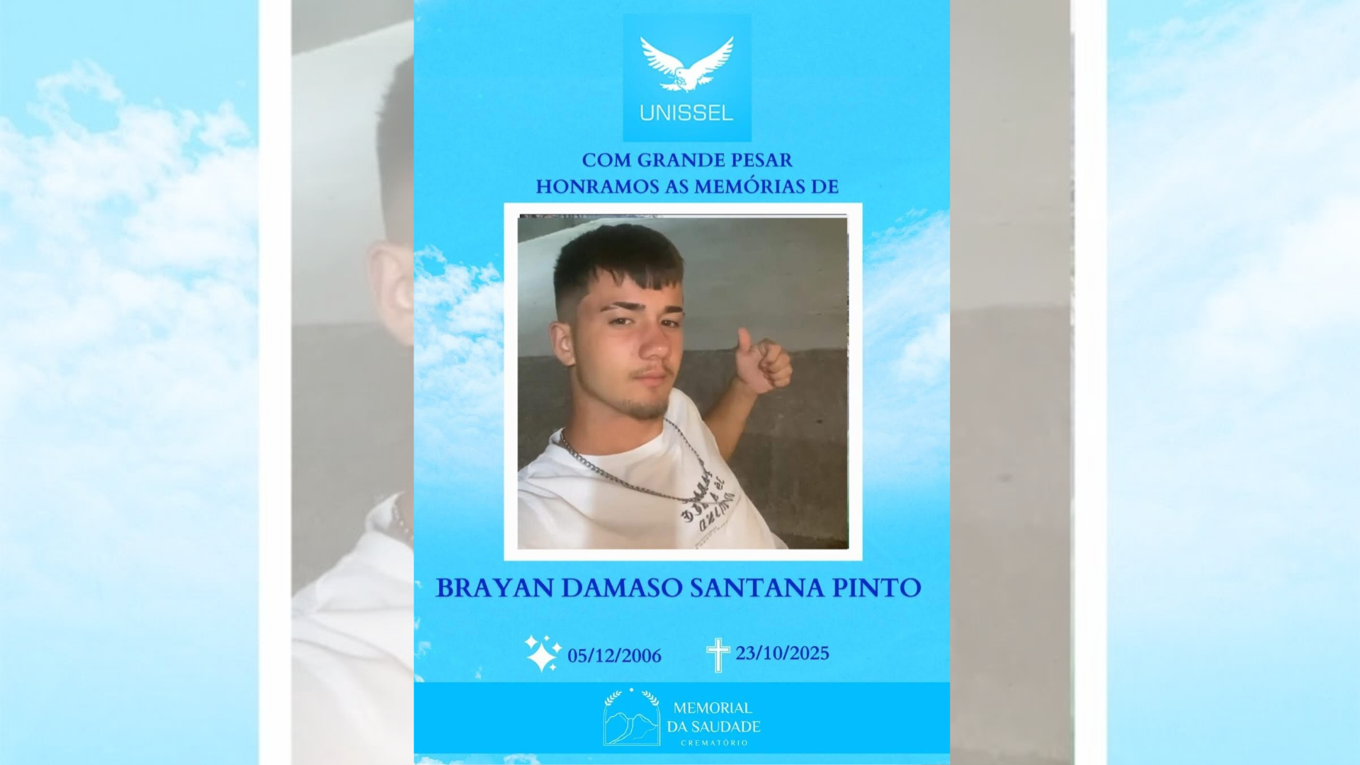 Memorial de Bryan Damazo de Santana Pinto. • Reprodução/Redes Sociais