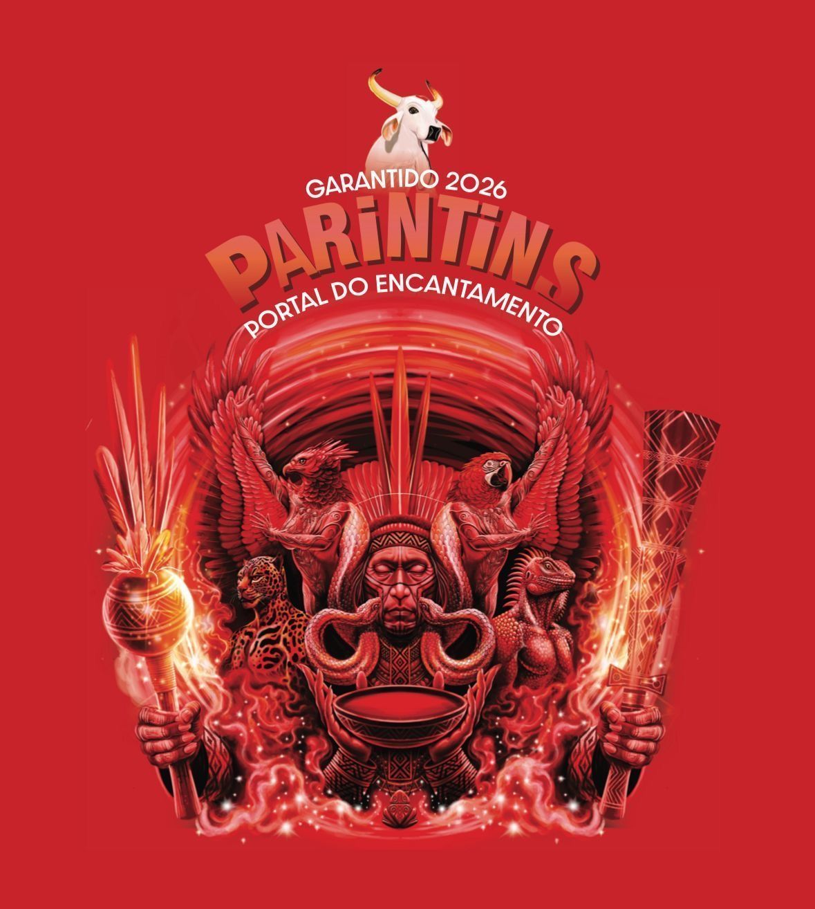 Tema e arte visual que o Boi Garantido vai utilizar no Festival de Parintins 2026 • Reprodução/Boi Garantido