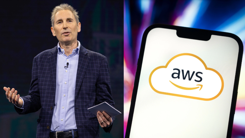 Andy Jassy, CEO da Amazon, tinha falado sobre a substituição de funcionários por IA • 1: Amazon; 2: Jaap Arriens/NurPhoto via Getty Images