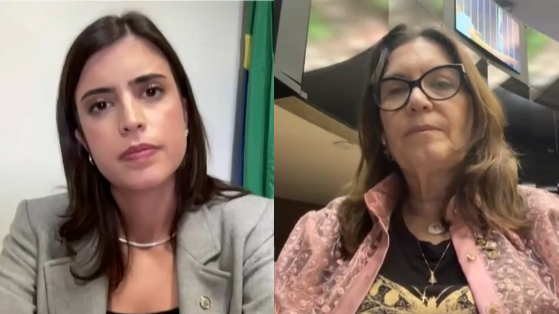 As deputadas Tabata Amaral (PSB-SP) e Bia Kicis (PL-DF) durante debate nesta quarta (15)