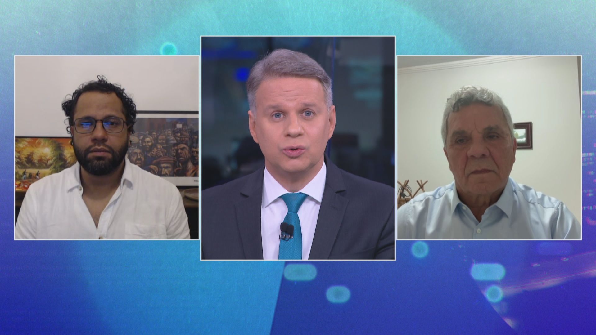 Os deputados federais Henrique Vieira (PSOL-RJ) e Alberto Fraga (PL-DF) participaram de um debate no CNN Arena, com o âncora Leandro Magalhães ao centro