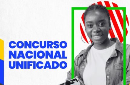 Logo do concurso em que aparece uma jovem candidata