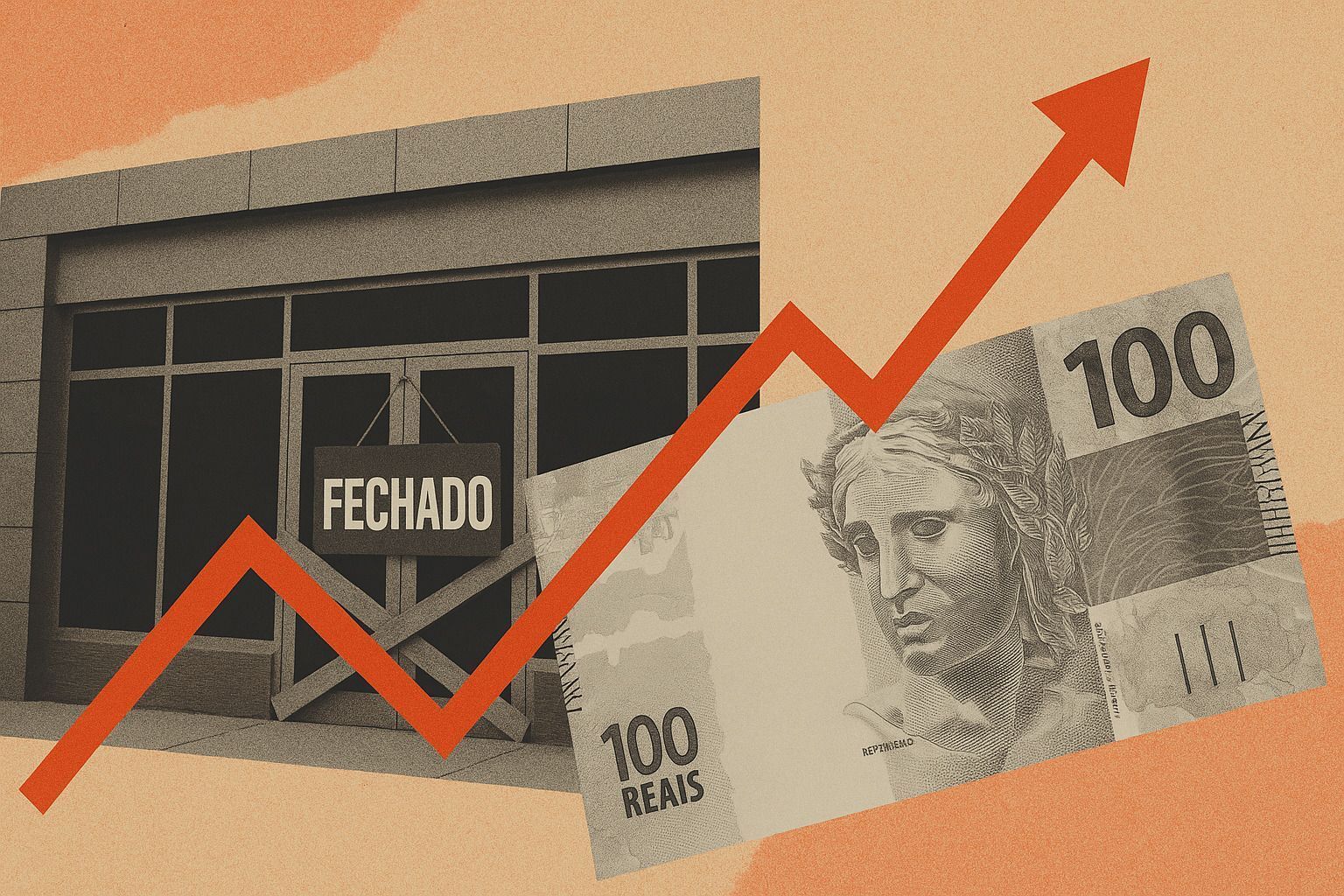 Nota de real à frente de fachada de empresa fechada