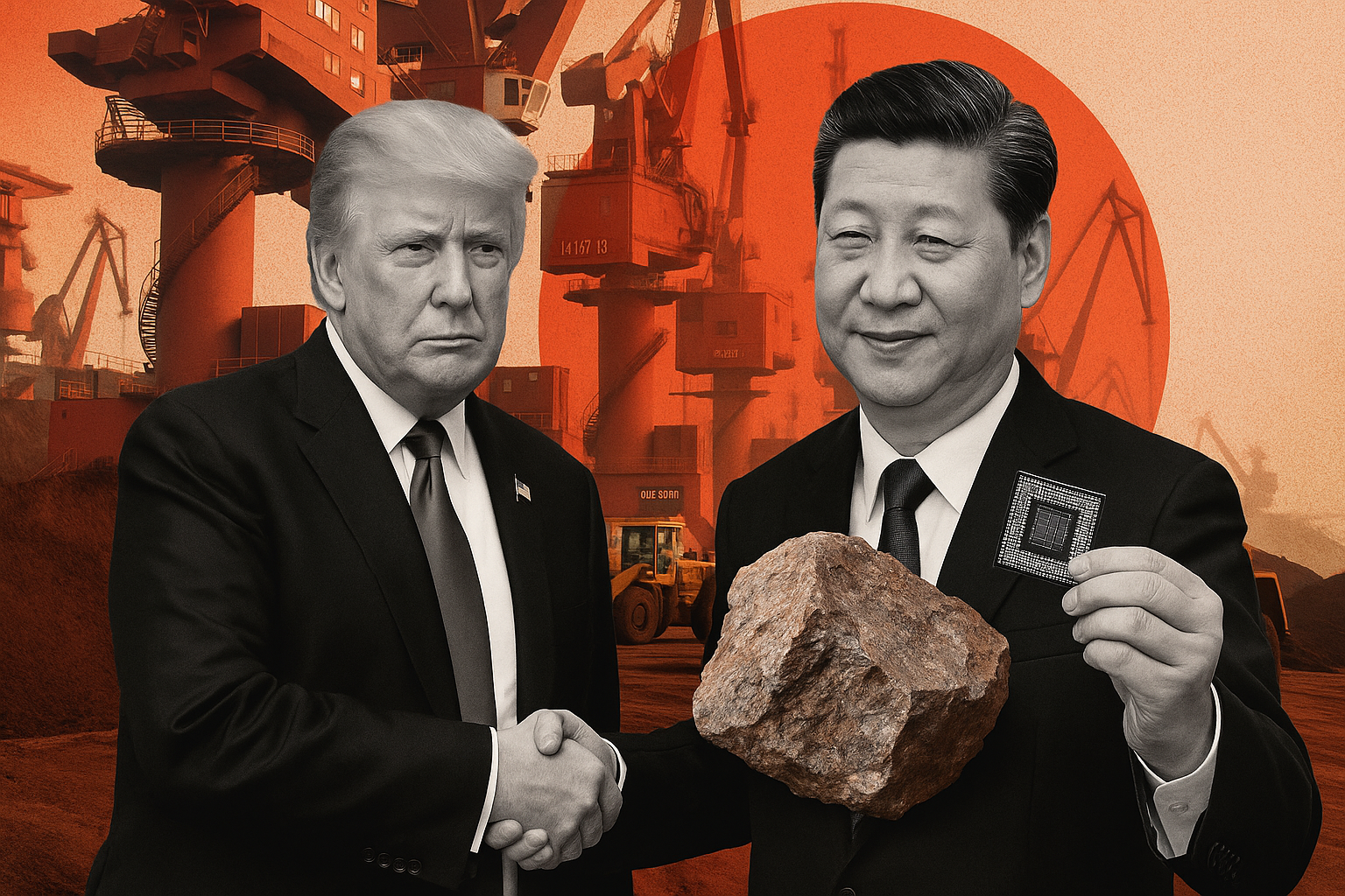 Donald Trump e Xi Jinping apertam as mãos em meio a campo de terras raras