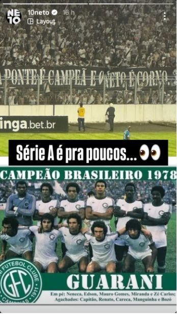 Craque Neto responde à provocação da torcida da Ponte Preta com postagem no Instagram • Reprodução/Instagram