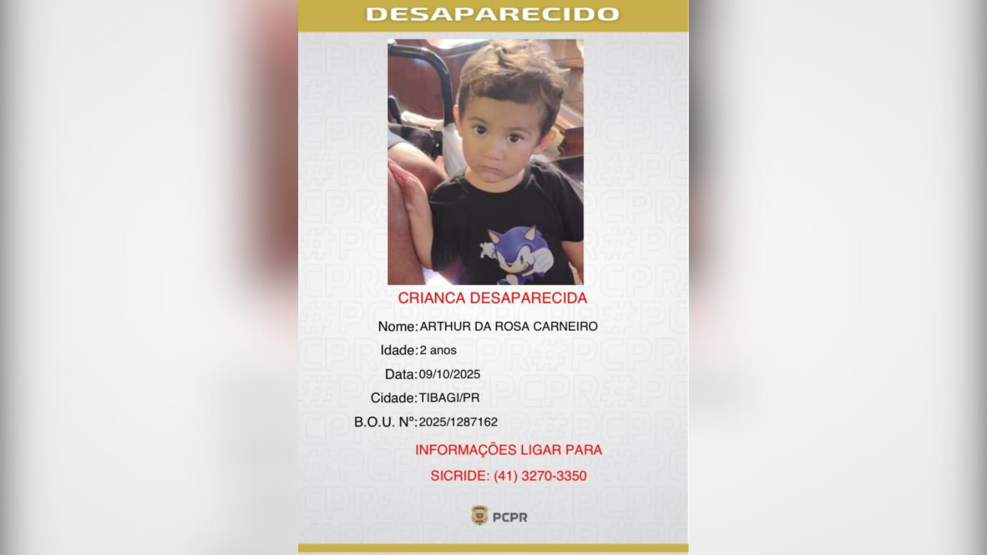 Arthur desaparecido no Paraná