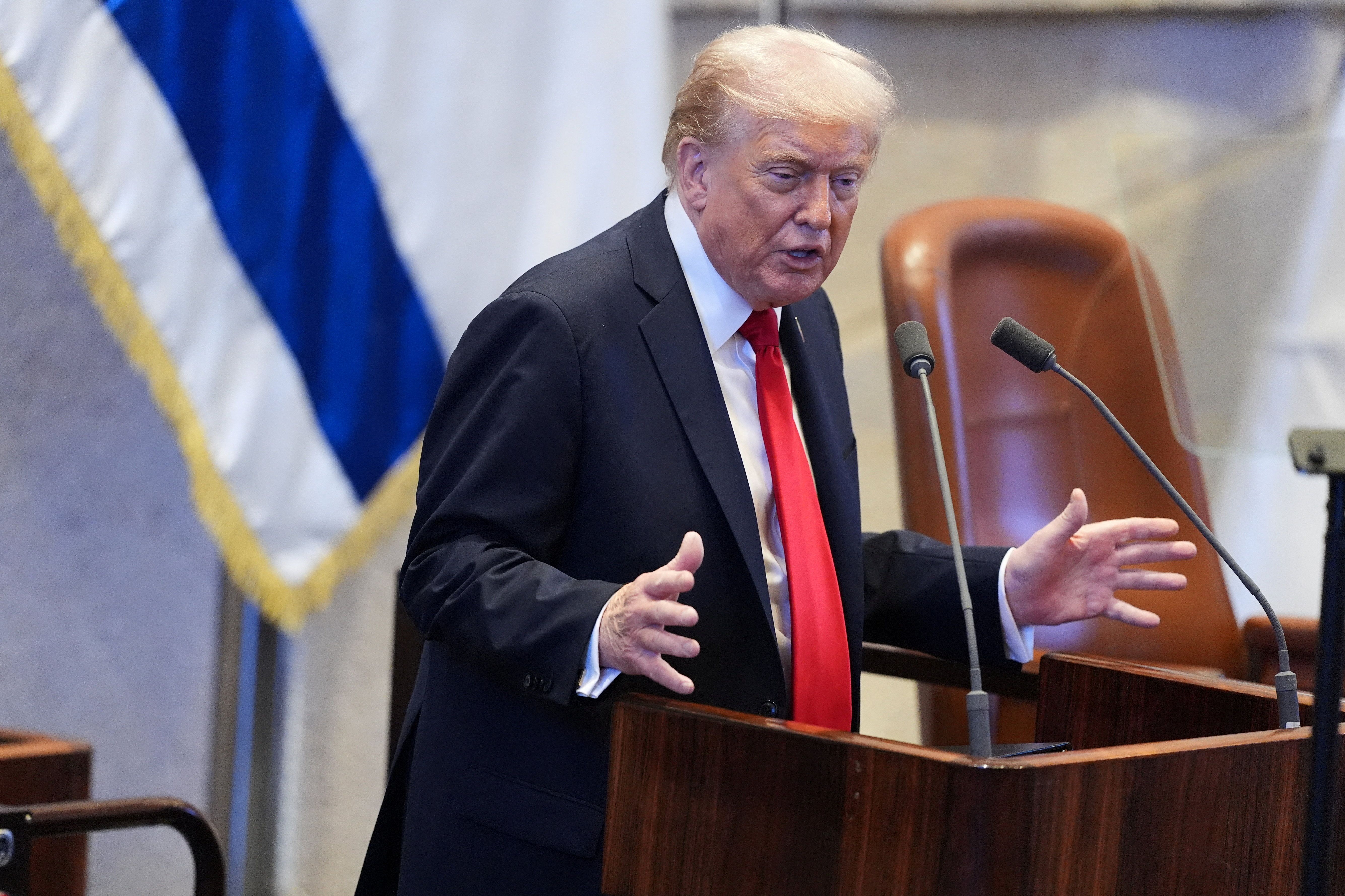 Donald Trump em discurso no Parlamento de Israel