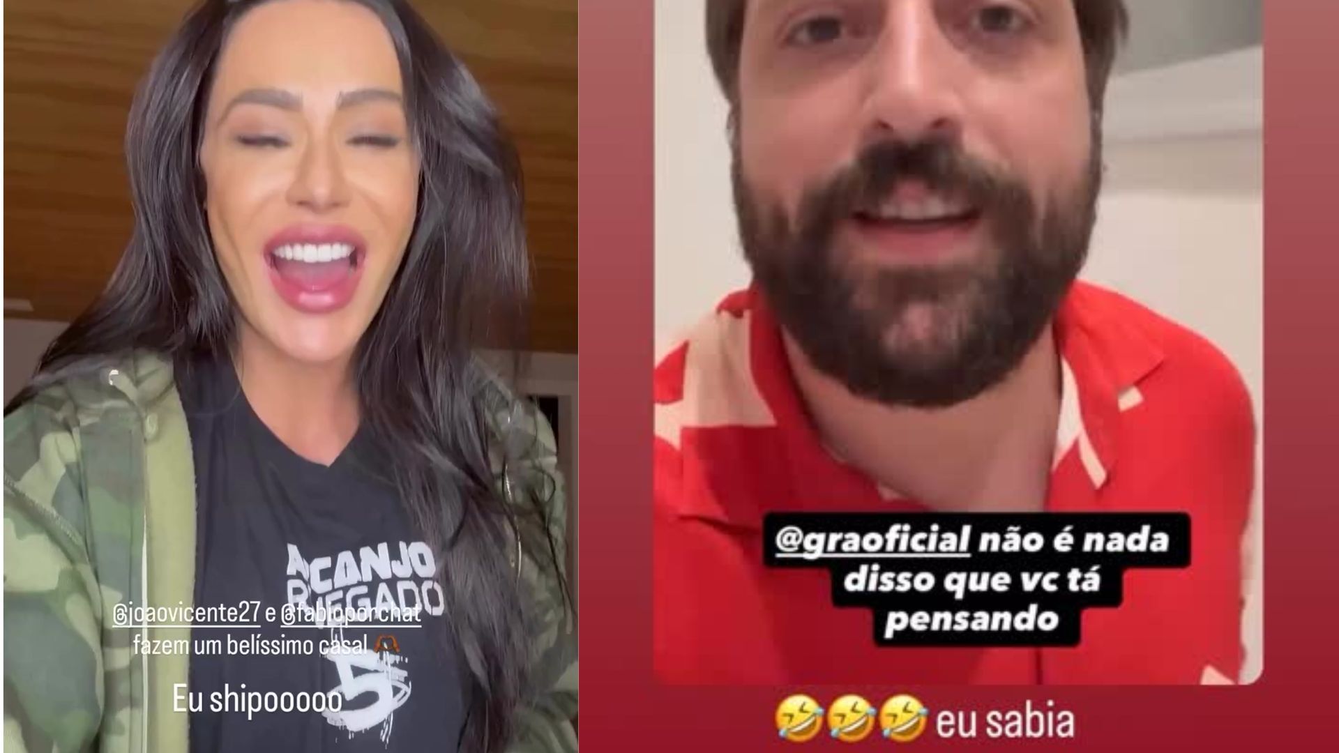 Imagens dos stories de Gracyanne Barbosa e João Vicente nas redes sociais. • Instagram/ Gracyanne Barbosa e João Vicente