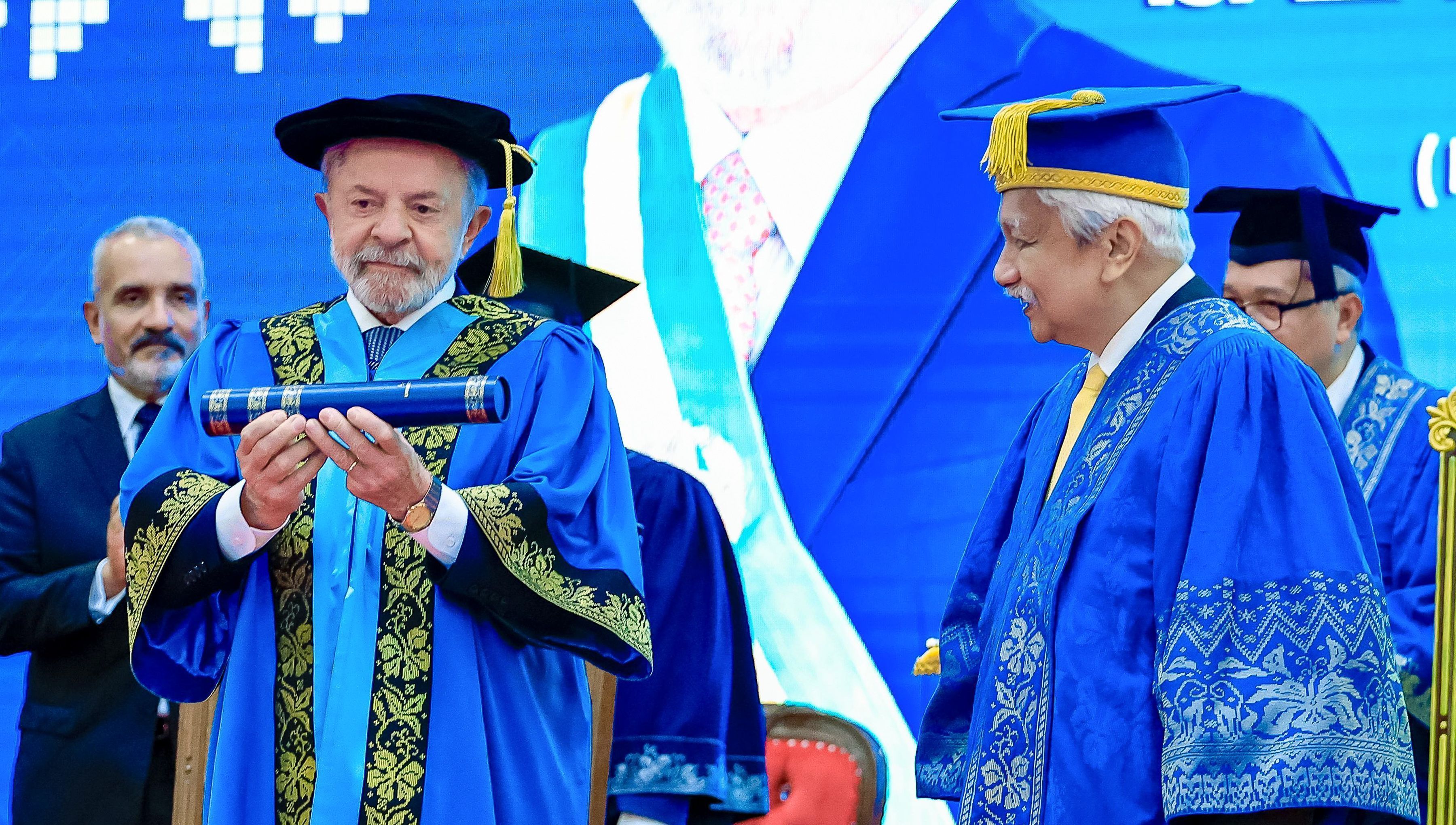 Presidente da República, Luiz Inácio Lula da Silva, durante cerimônia de outorga do título de doutor “honoris causa” em Desenvolvimento Internacional e Sul Global, concedido pela Universidade Nacional da Malásia