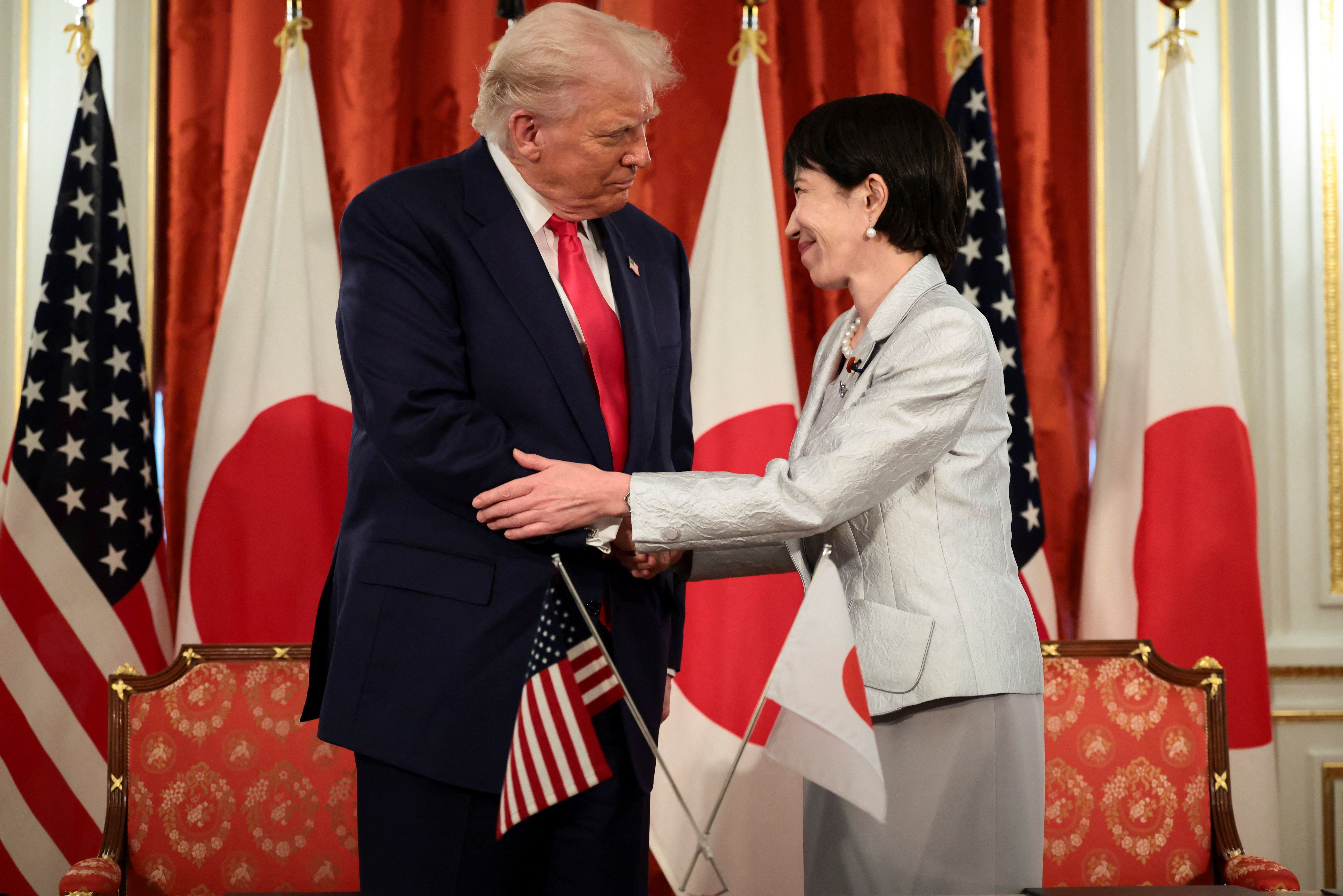 Presidente dos EUA, Donald Trump, e primeira-ministra do Japão, Sanae Takaichi