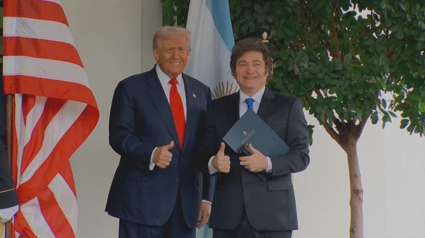 Presidente dos EUA, Donald Trump, recebe líder argentino Javier Milei na Casa Branca • Reprodução/Reuters